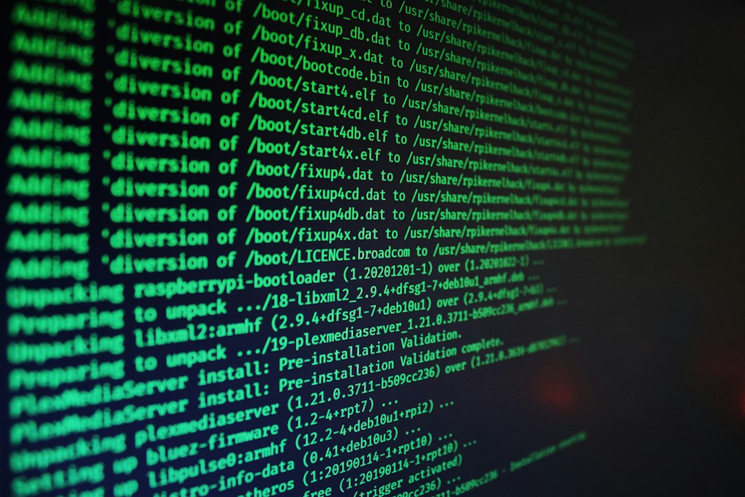 Texto de código verde correndo nunha pantalla escura