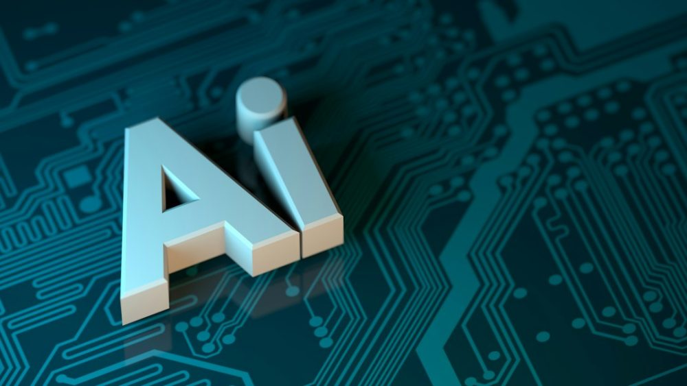 Imaxe 3D abstracta de intelixencia artificial sobre fondo tecnolóxico